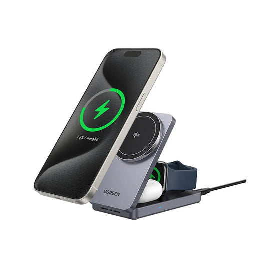 Bezdrôtová sieťová nabíjačka UGREEN W707 3v1, 25W, 1.67A, Sivá