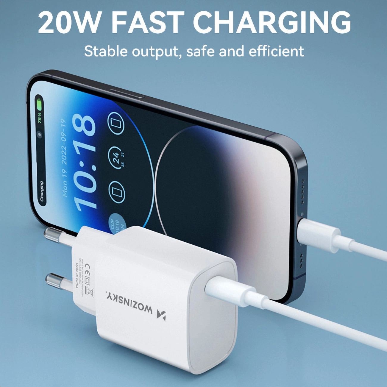 Sieťová nabíjačka WZK WGWCCW, 20W, 3A, 1 x USB-C, biela