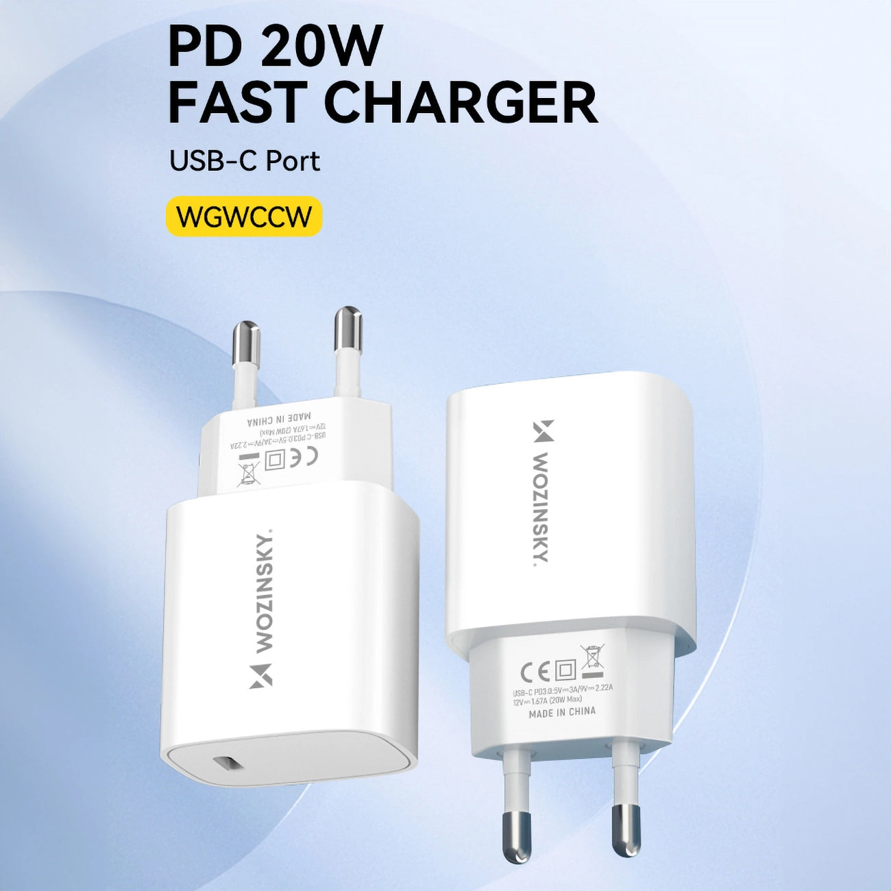 Sieťová nabíjačka WZK WGWCCW, 20W, 3A, 1 x USB-C, biela
