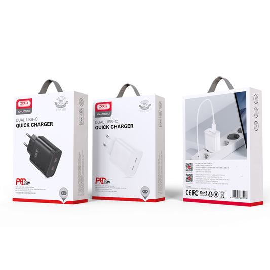 Sieťová nabíjačka XO Design L105, 35 W, 3A, 2 x USB-C, biela