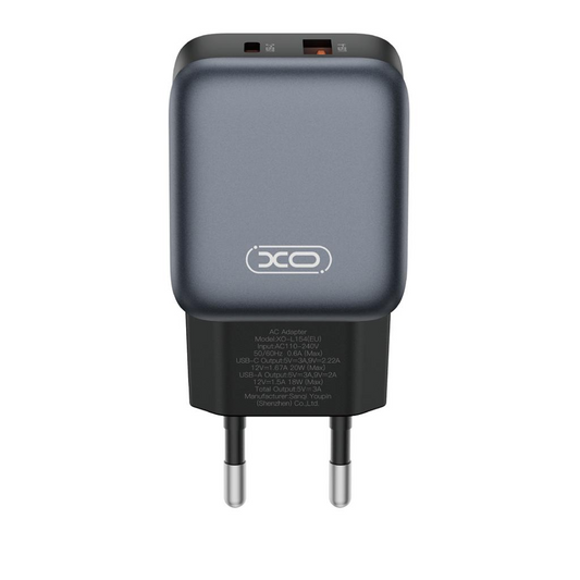 Sieťová nabíjačka XO Design L154, 20W, 3A, 1 x USB-A - 1 x USB-C, Čierna
