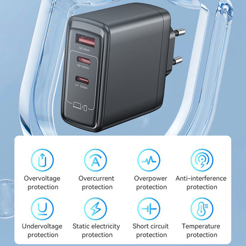 Sieťová nabíjačka Yesido YC142, 100W, 5A, 1 x USB-A - 2 x USB-C, Čierna