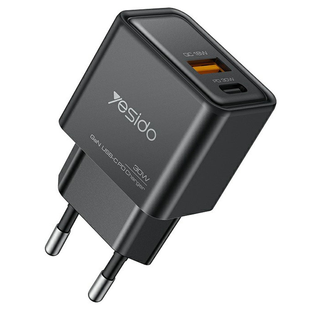 Sieťová nabíjačka Yesido YC64, 30W, 3A, 1 x USB-A - 1 x USB-C, Čierna
