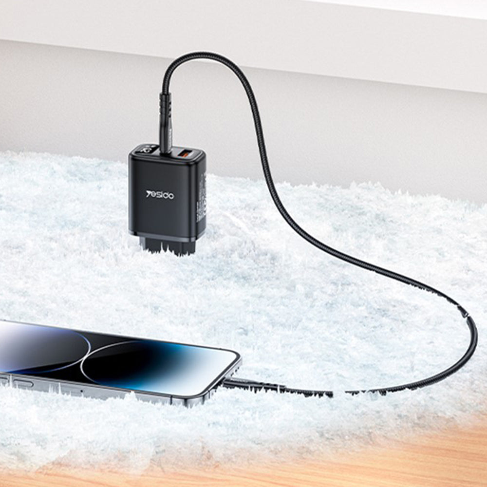 Sieťová nabíjačka Yesido YC68, 20W displej, 3A, 1 x USB-A - 1 x USB-C, čierna