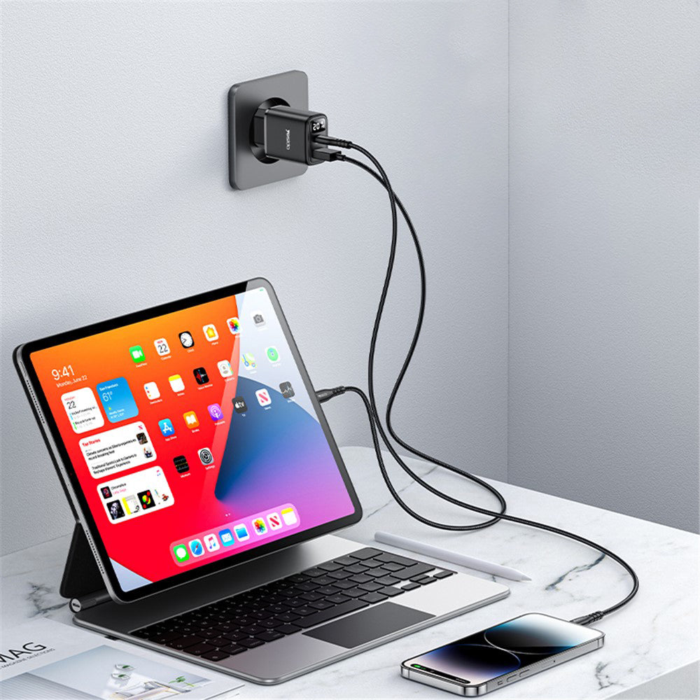 Sieťová nabíjačka Yesido YC68, 20W displej, 3A, 1 x USB-A - 1 x USB-C, čierna