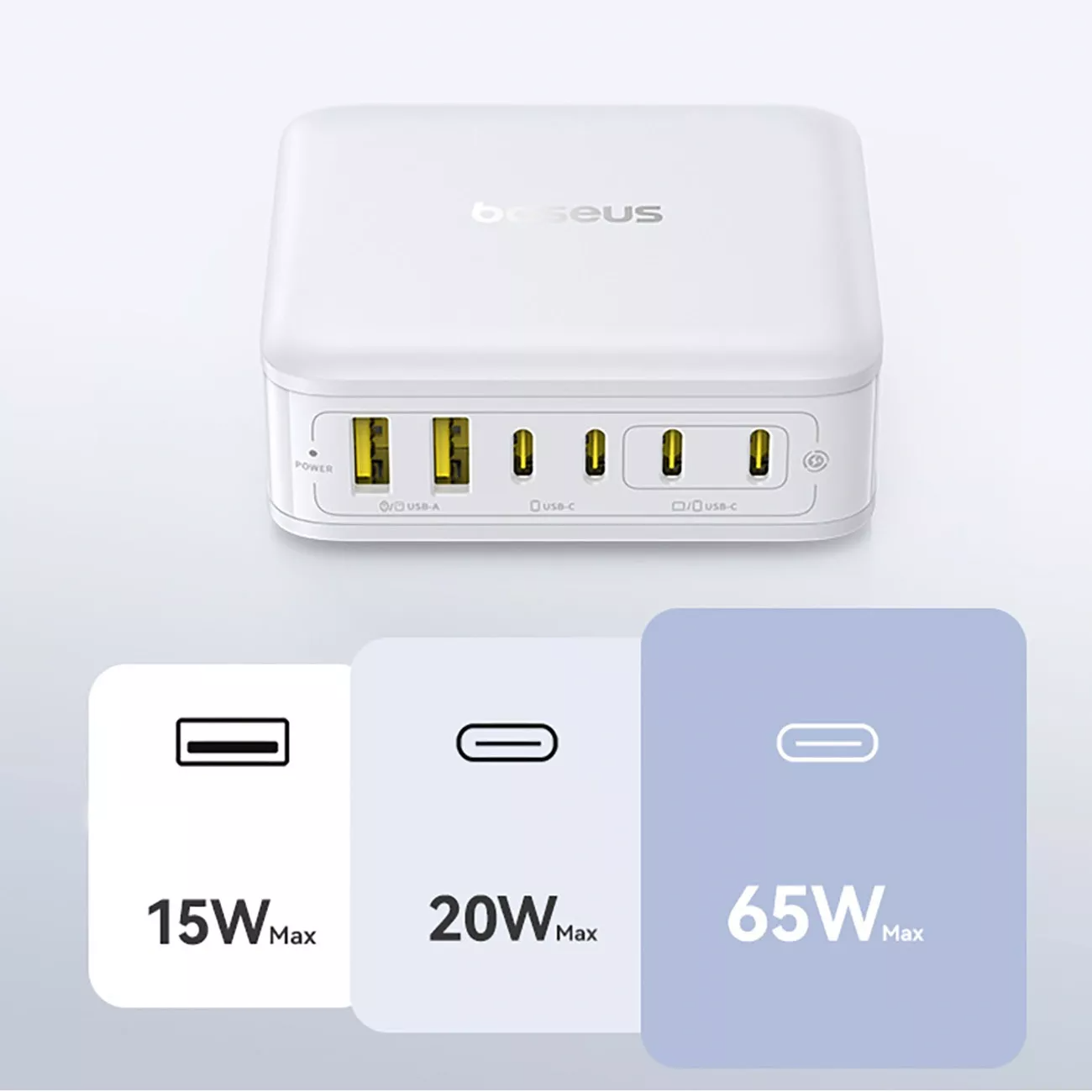 Nabíjačka stanica Baseus EnerFill FH21, 120W, 3,25A, 2 x USB-A - 4 x USB-C, biela E0120T01