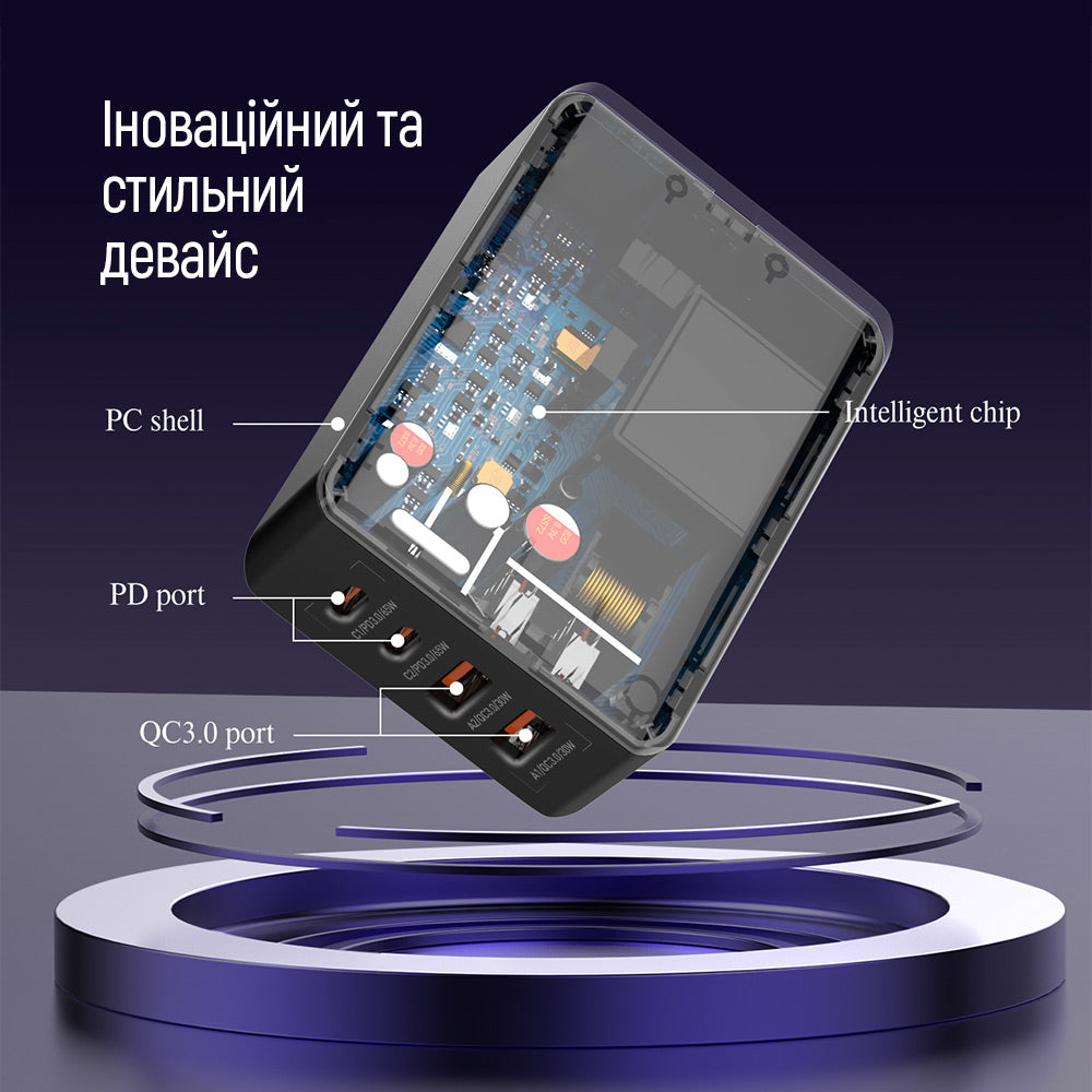 Nabíjačka stanica ColorWay Display, 65W, 3.25A, 2 x USB-A - 2 x USB-C, Čierna