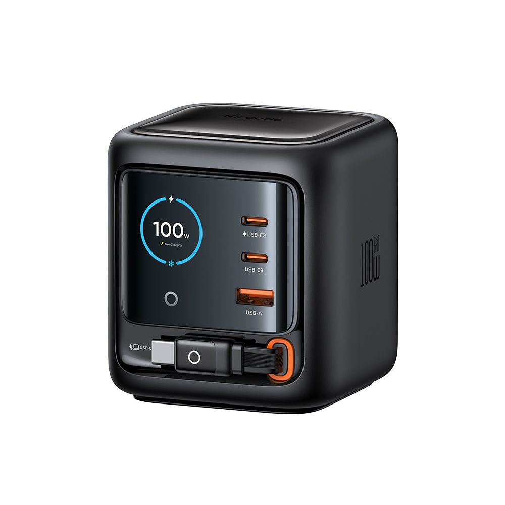 Nabíjačka Stanica s USB-C Káblom Mcdodo FreeGo CH-1391 Displej, 100W, 5A, 1 x USB-A - 2 x USB-C, Čierna
