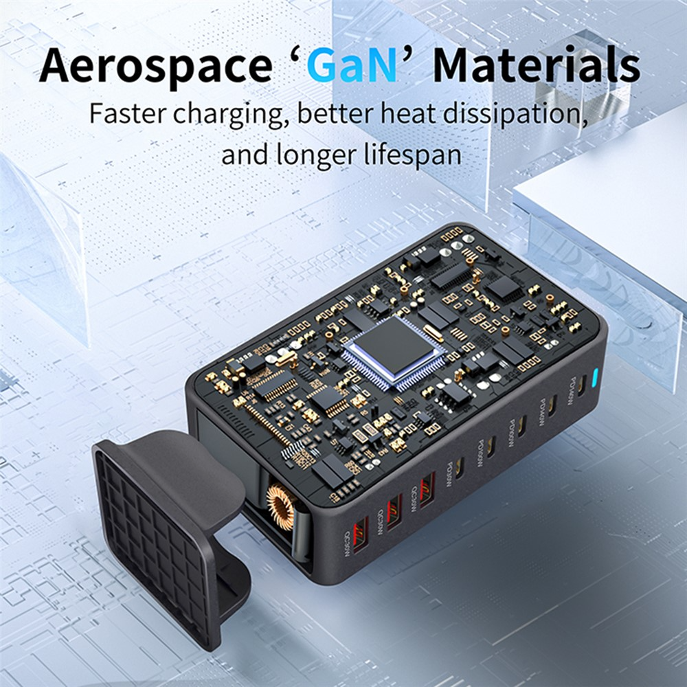 Nabíjačka stanice OEM, 600W, 4 x USB-A - 4 x USB-C, čierna