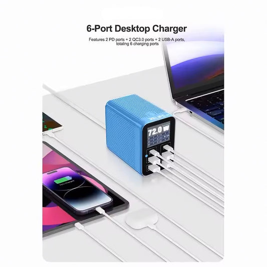Relife Q4 Charging Station, 72W, 5A, 2 x USB-C - 4 x USB-A, Gray