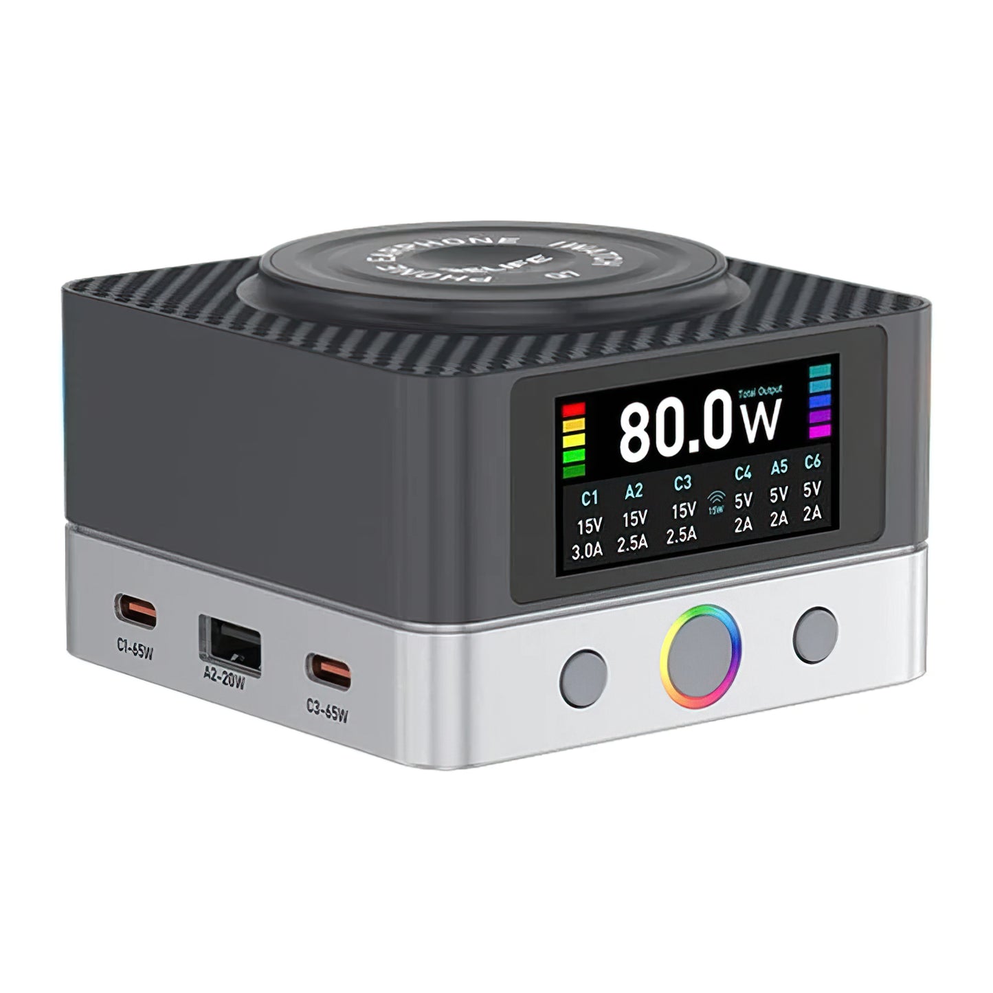 Nabíjačka Stanica Relife Q7 QI, 80W, 3.25A, 2 x USB-A - 4 x USB-C, Sivá