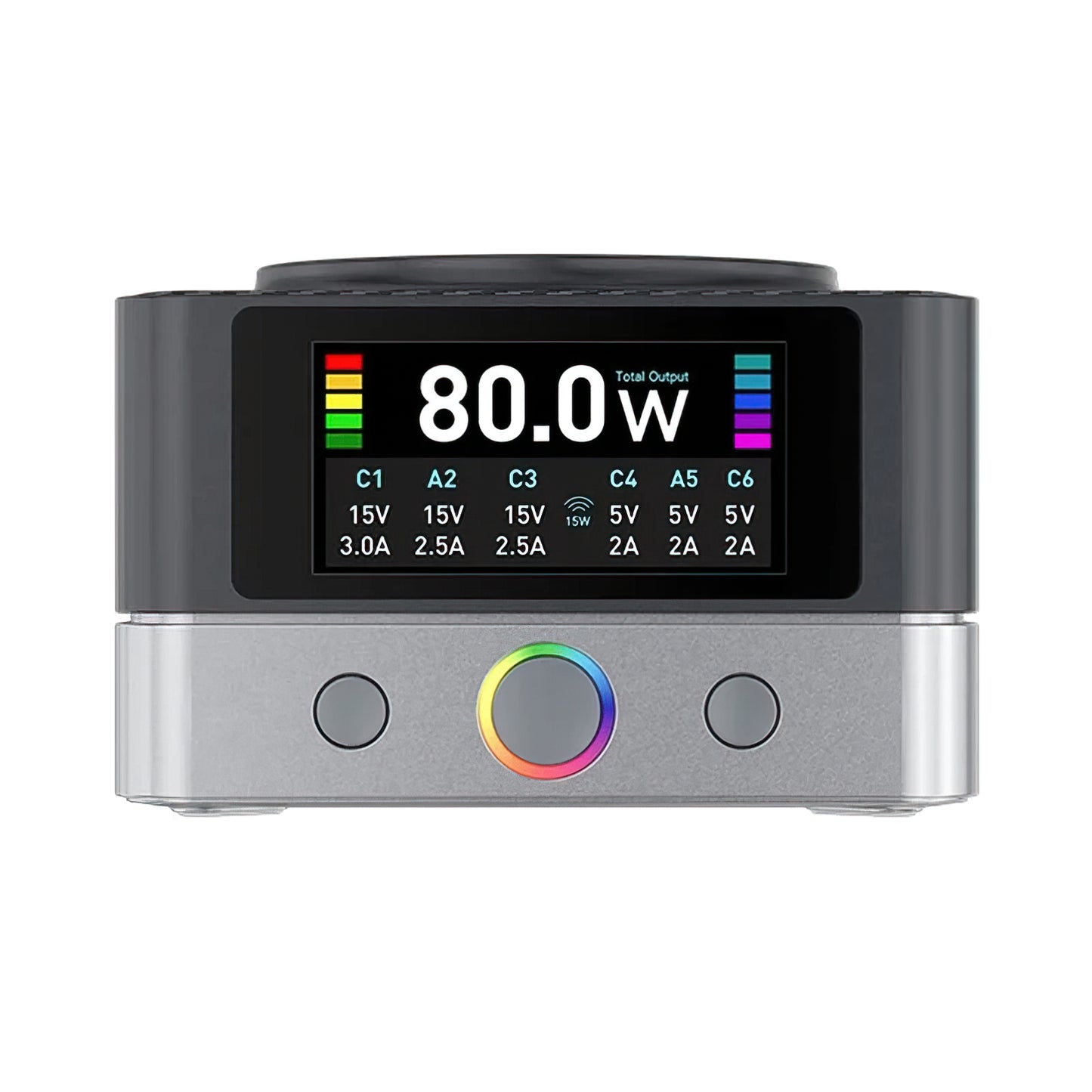 Nabíjačka Stanica Relife Q7 QI, 80W, 3.25A, 2 x USB-A - 4 x USB-C, Sivá