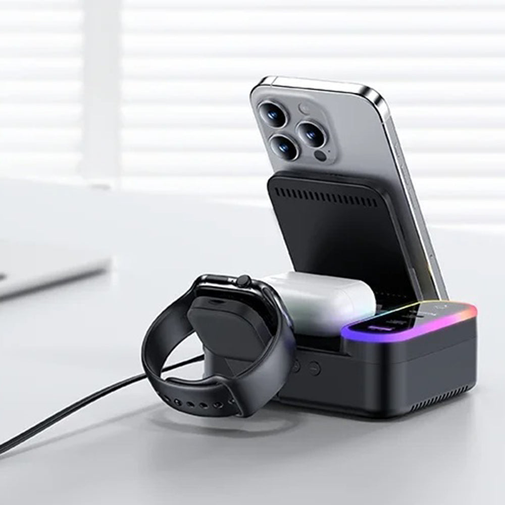 Nabíjačka stanica Yesido DS38 Display QI 3v1, 65W, 3A, 1 x USB-A - 2 x USB-C, Čierna