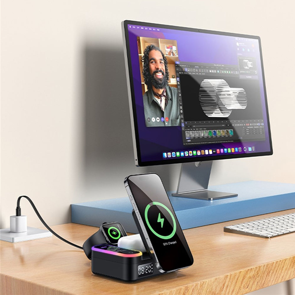 Nabíjačka stanica Yesido DS38 Display QI 3v1, 65W, 3A, 1 x USB-A - 2 x USB-C, Čierna