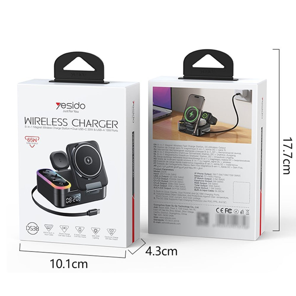 Nabíjačka stanica Yesido DS38 Display QI 3v1, 65W, 3A, 1 x USB-A - 2 x USB-C, Čierna