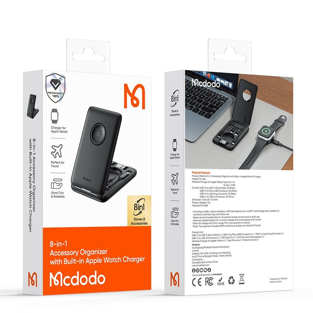 Bezdrôtová nabíjačka s organizérom McDodo CH-2440 8v1 pre Apple Watch Series, Čierna