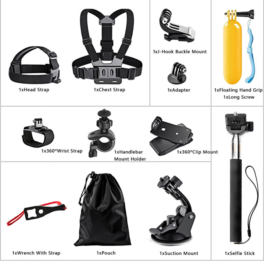 Sada príslušenstva pre športovú kameru Techsuit SA15 pre GoPro / SJCAM Series, 15v1, Čierna