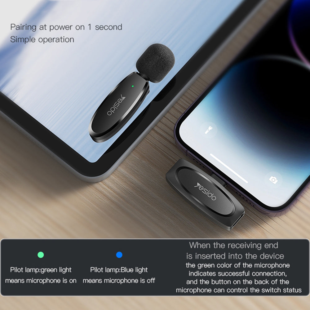 Lavaliera Yesido KR15, USB-C / Lightning, Sada 2 kusy, Čierna