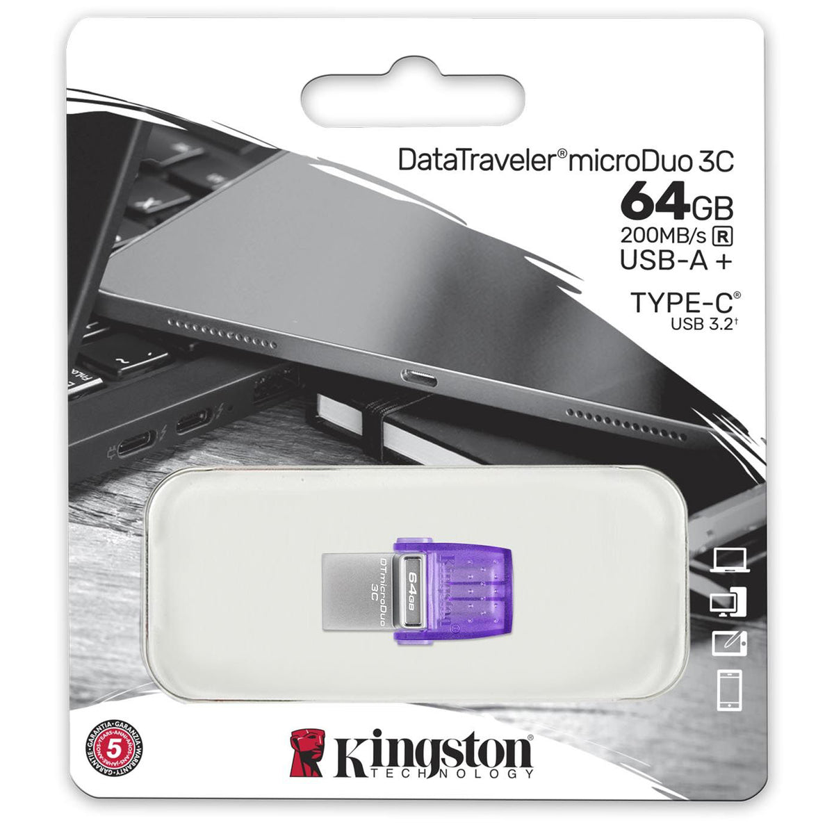 Externá pamäť USB-A 3.2 / USB-C Kingston microDuo 3C, 64Gb DTDUO3CG3/64GB