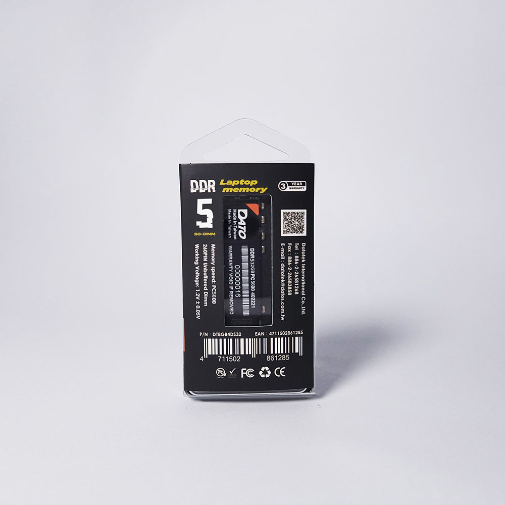 Pamäť RAM Dato, DDR5, 8GB, 5600Mhz, Čierna DT8G5DS56