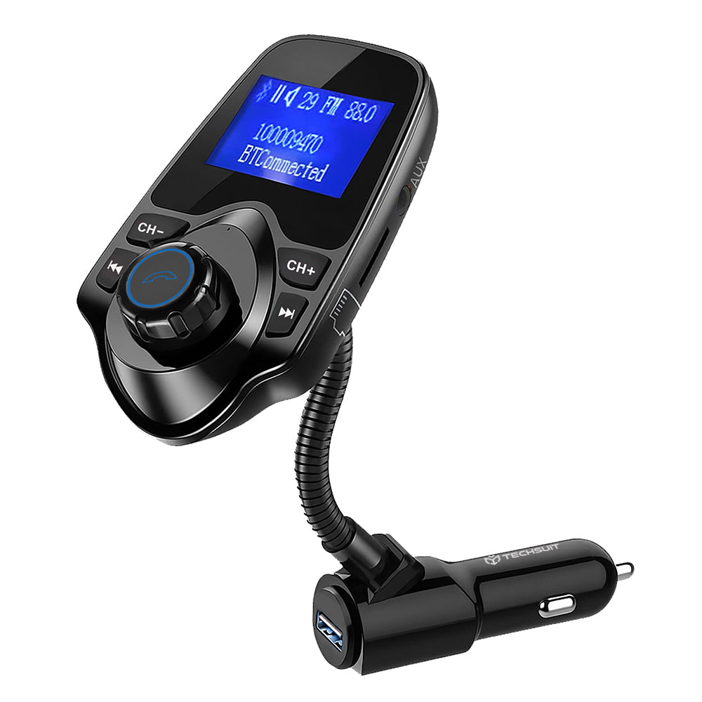 FM Bluetooth modulátor Techsuit MFM4, 1 x USB-A - 1 x 3.5mm - 1 x microSD, Čierny