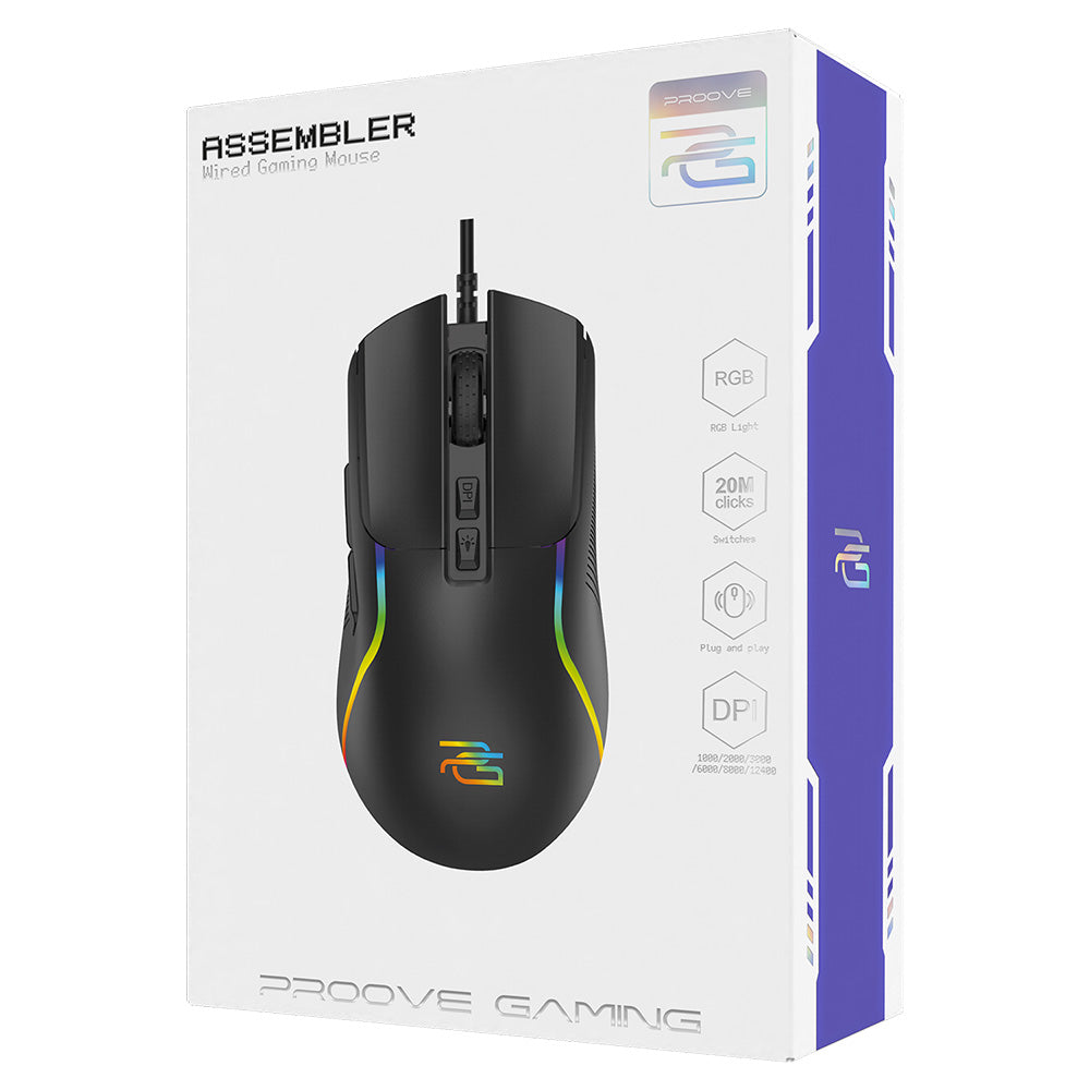 Herná myš Proove Assembler s káblom USB, RGB, 12400DPI, čierna CMAS00000101