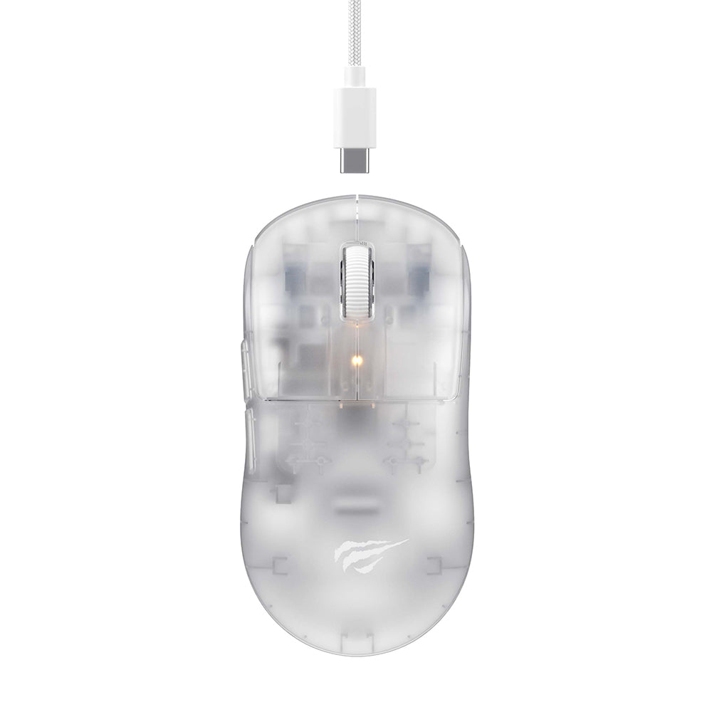 Bezdrôtová herná myš HAVIT MS970WB Pro, 800DPI - 12000DPI, BT / Wi-Fi / Káblové, Transparentná Biela