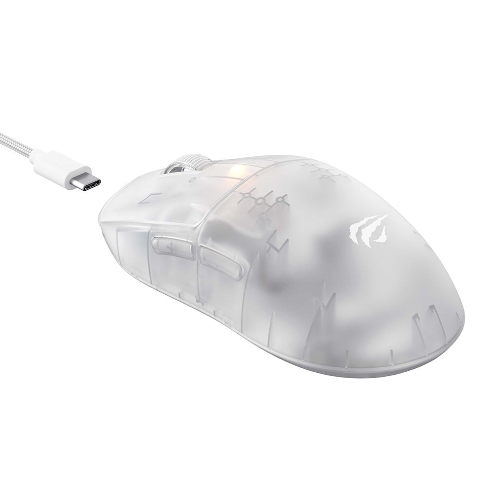 Bezdrôtová herná myš HAVIT MS970WB Pro, 800DPI - 12000DPI, BT / Wi-Fi / Káblové, Transparentná Biela