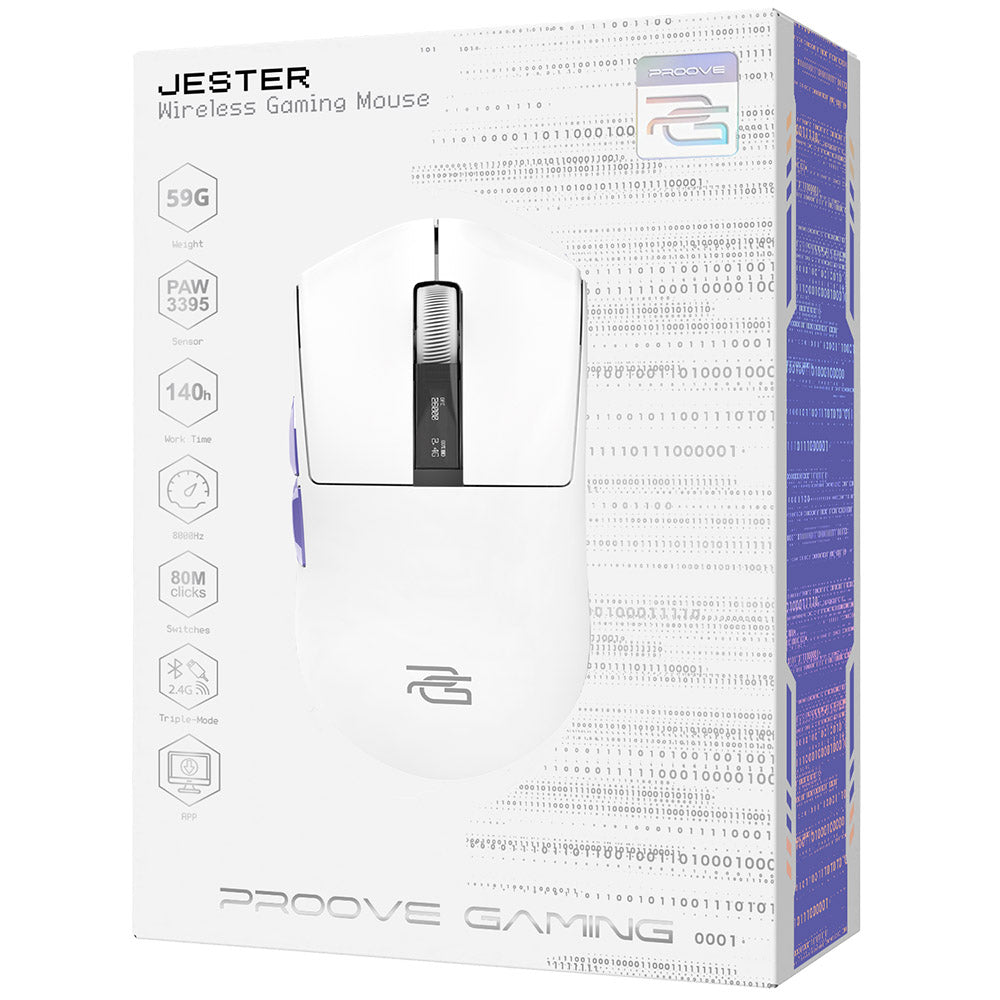 Bezdrôtová herná myš Proove Jester, 800DPI - 26000DPI, OLED displej, Biela WMJS00022002