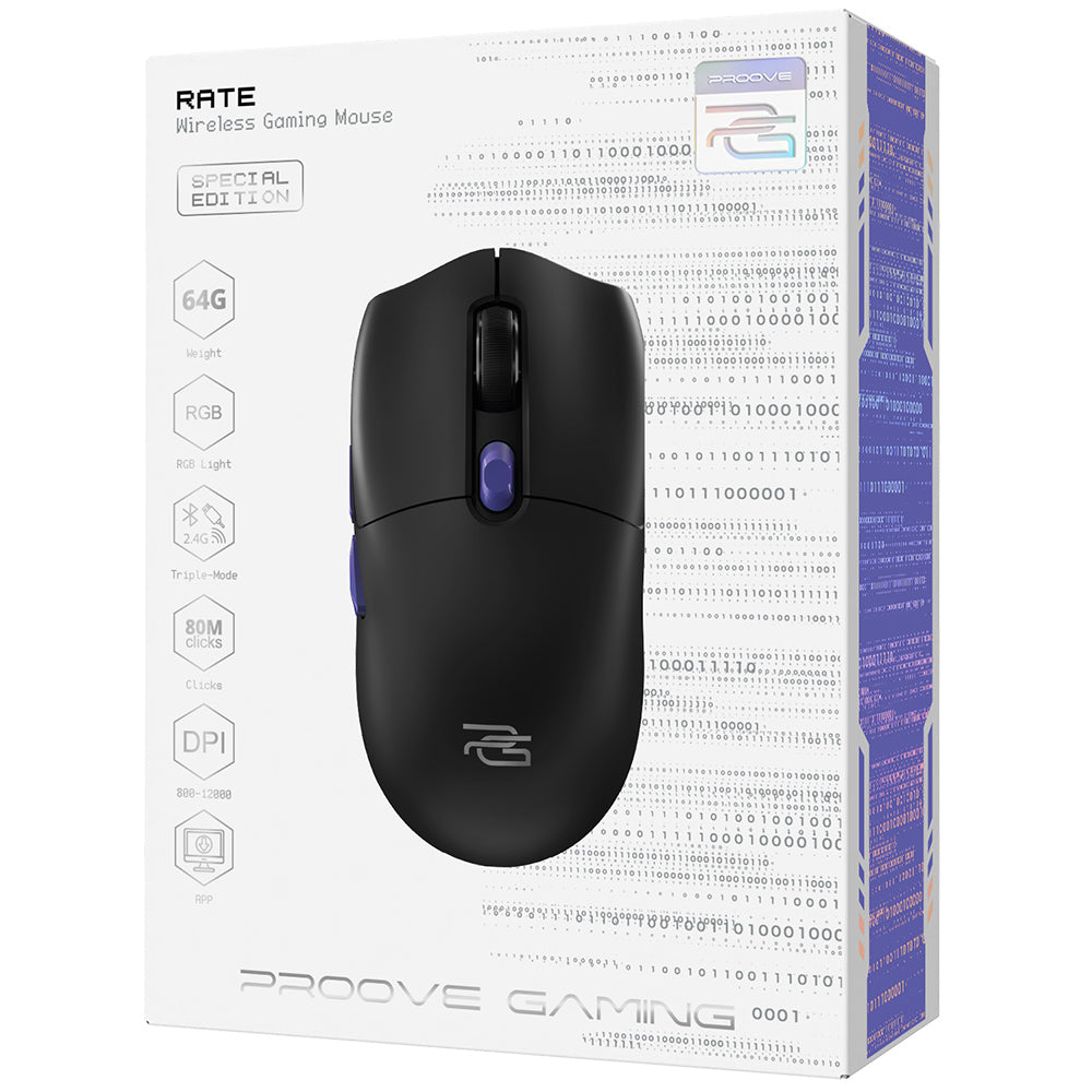 Bezdrôtová herná myš Proove Rate Special Edition, 800DPI - 12000DPI, Čierna CMRTWRS03001