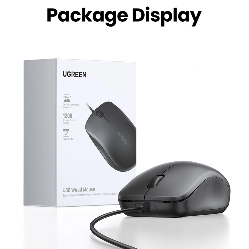 Mouse Wired USB UGREEN MU007, 1200DPI, 1.5m, Čierny