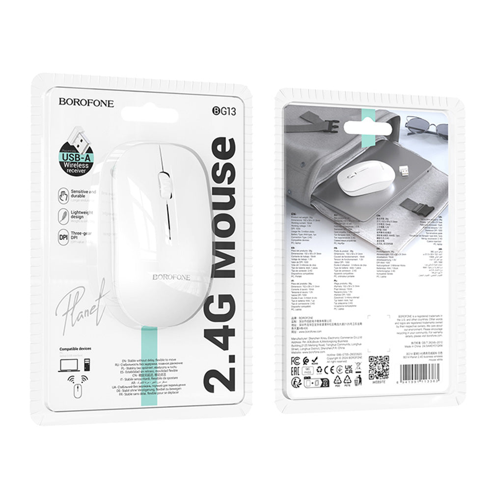 Bezdrôtová myš Borofone BG14 Planet, 1000DPI, BT / Wi-Fi, Biela