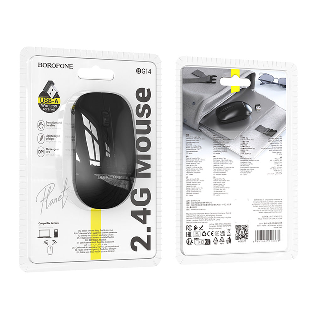 Bezdrôtová myš Borofone BG14 Planet, 1000DPI, BT / Wi-Fi, Čierna