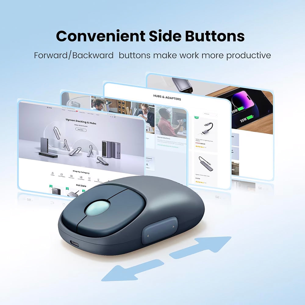 Bezdrôtová myš UGREEN MU102 FUN+, 4000DPI, BT / Wi-Fi, Modrá