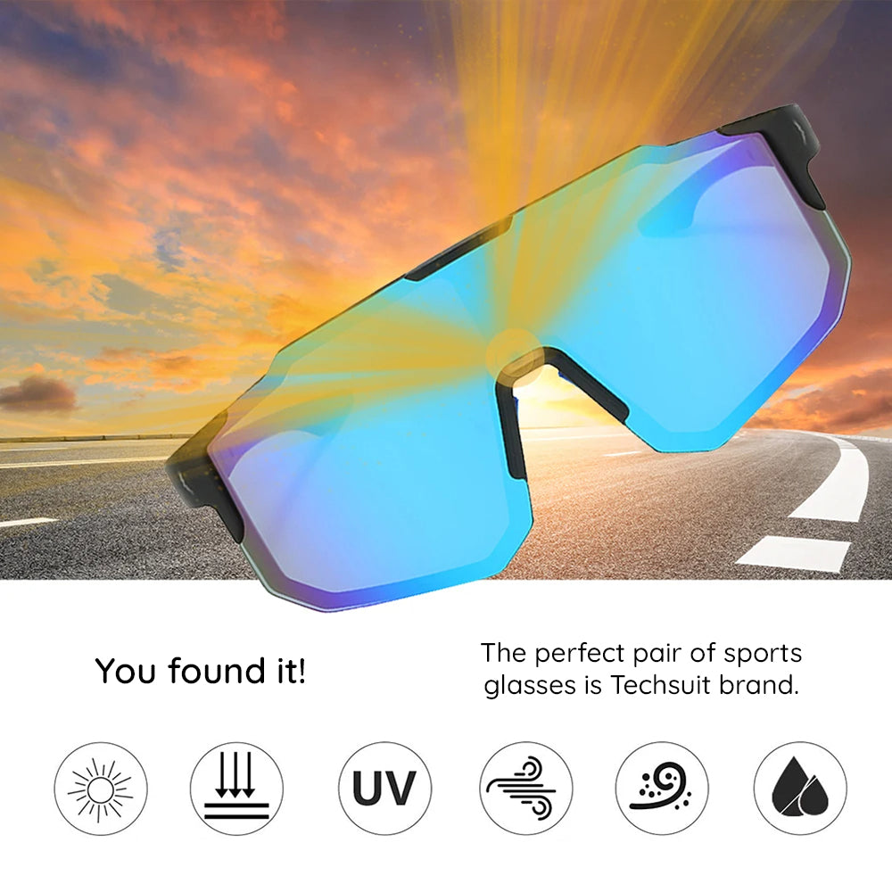 Unisex cyklistické okuliare Techsuit 9337, UV ochrana, čierne strieborné