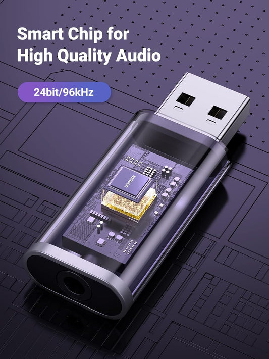 Zvuková karta USB UGREEN CM383, 1 x Jack 3.5mm, Sivá