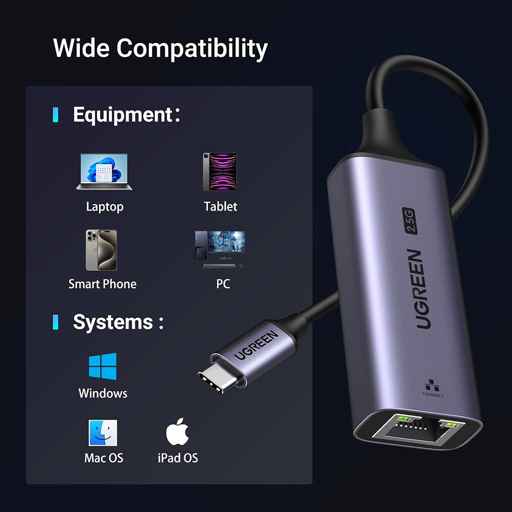 Sieťová karta UGREEN CM648 (25052), RJ45, USB-C, Sivá