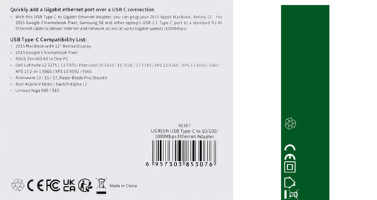 Sieťová karta UGREEN US236, RJ45, USB-C, čierna