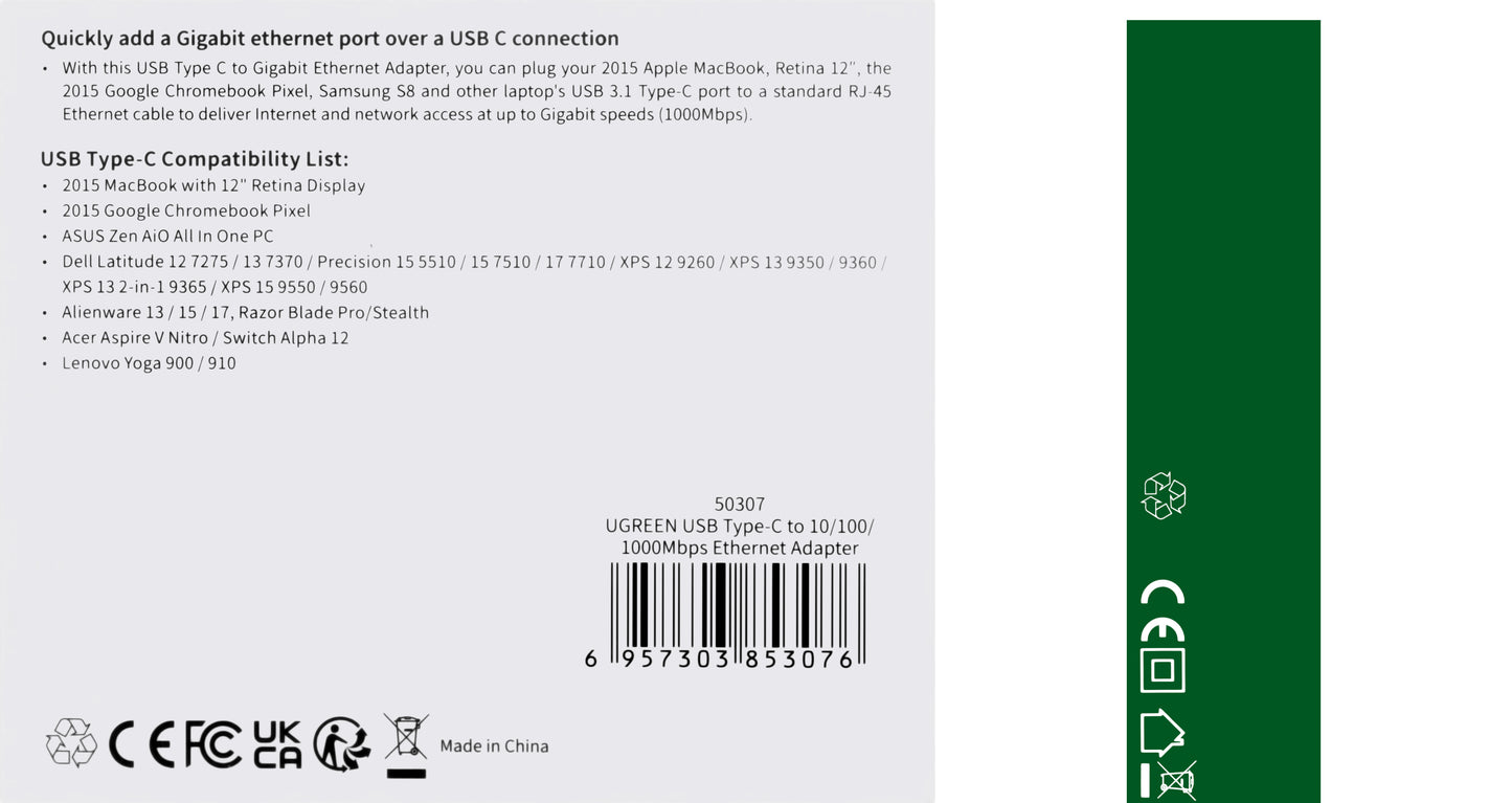 Sieťová karta UGREEN US236, RJ45, USB-C, čierna