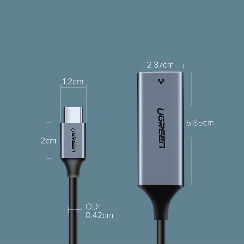 Sieťová karta UGREEN CM199, RJ45, USB-C, sivá