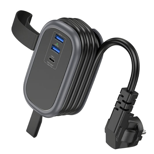 Predlžovací kábel HOCO NS6, 12 W, 2,4 A, 2 x USB-A - 1 x USB-C - 1 x Schuko, čierny