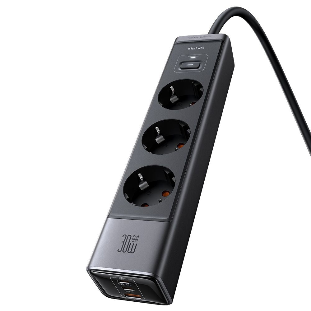 Predlžovač McDodo CH-0620, 3 x Schuko - 1 x USB-A - 2 x USB-C, čierny