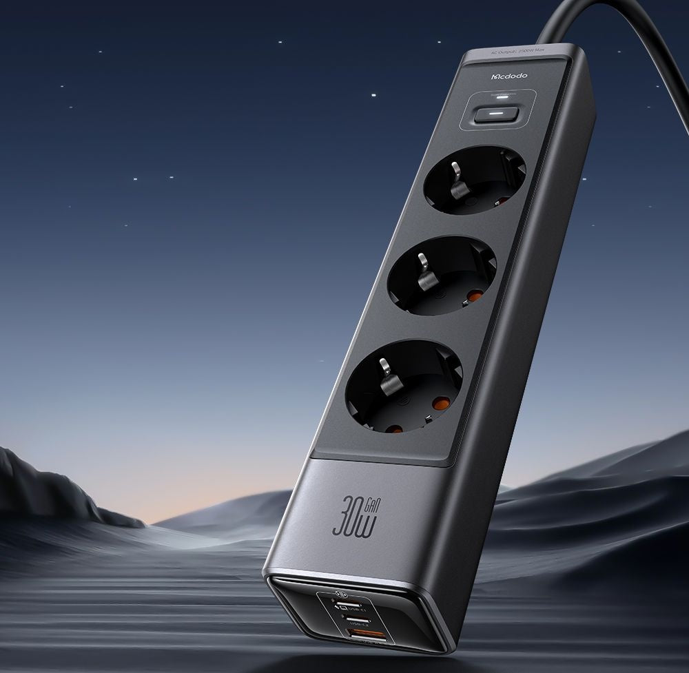 Predlžovač McDodo CH-0620, 3 x Schuko - 1 x USB-A - 2 x USB-C, čierny