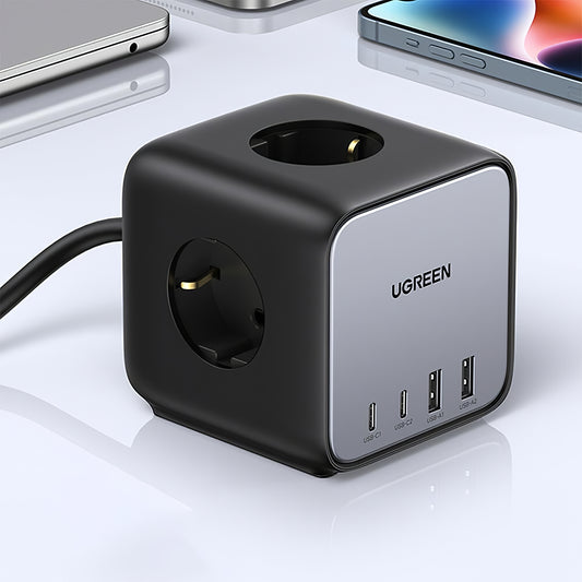 Predlžovací kábel UGREEN CD268, 65 W, 4,5 A, 2 x USB-A - 2 x USB-C - 3 x Schuko, sivý