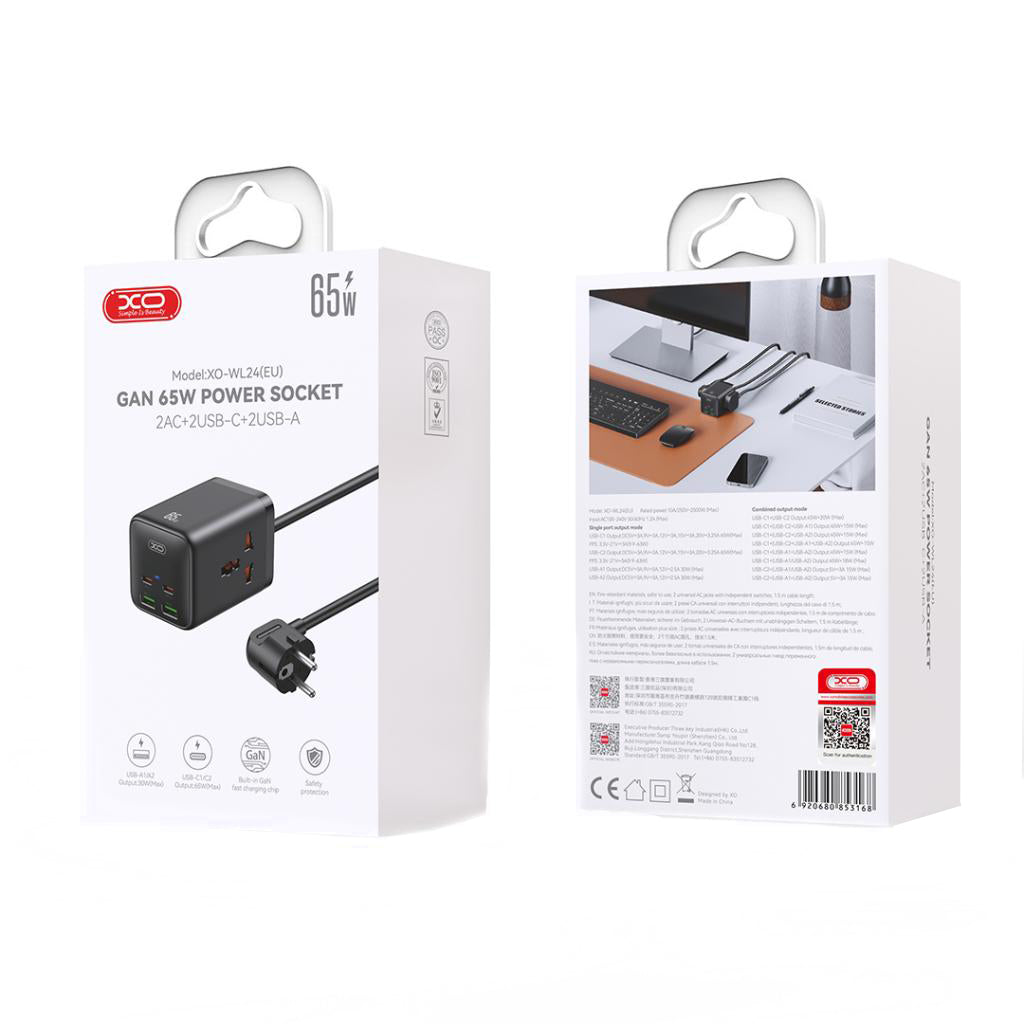 Predlžovací kábel XO Design WL24, 2 x Zásuvka, Čierny