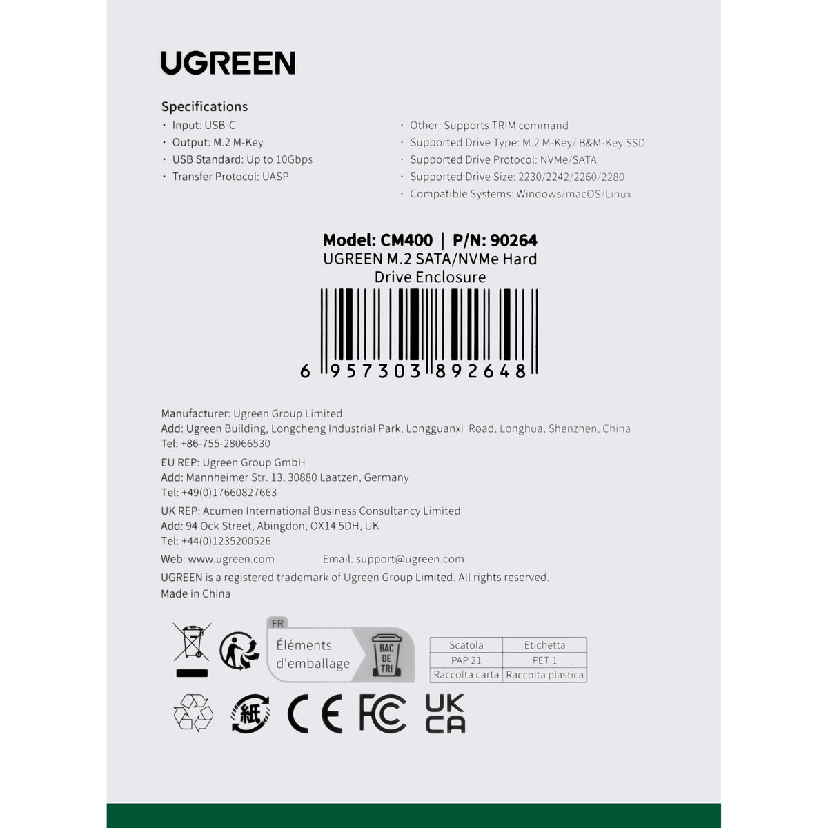 UGREEN CM400 Rack for M.2 NVMe SSD, Gray