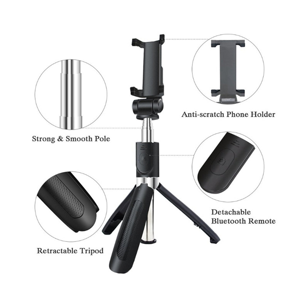 Selfie Stick Bluetooth Techsuit L01s, Univerzálny, Čierny