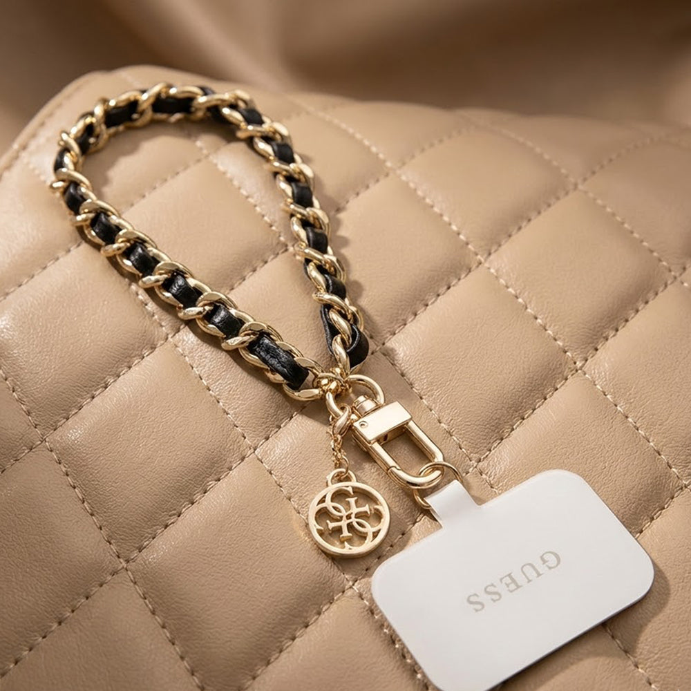 Šnúrka na telefón Guess Saffiano 4G Charm, Čierna