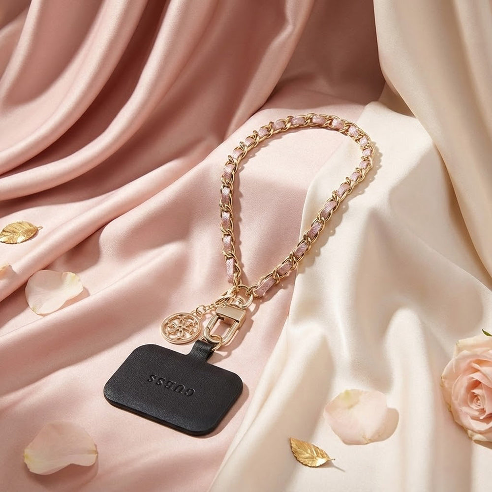 Šnúrka na telefón Guess Saffiano 4G Charm, Čierna