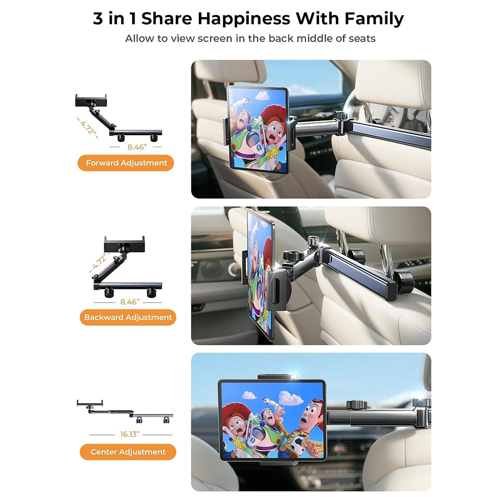 Auto držiak Lisen na opierku hlavy pre telefón / tablet, 4.7inch - 12.9inch, čierny YL0423090004
